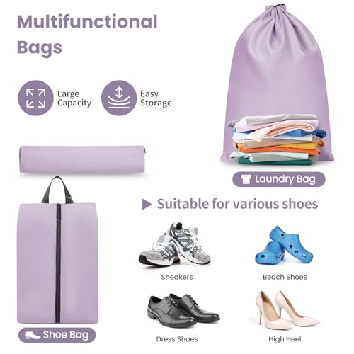 Prezon Mesh Packing Cubes for Travel, Durable Luggage Organizer with Sturdy Material and Double Zippers, Comprehensive Set for Travel Accessories Storage, 10 set, purple
