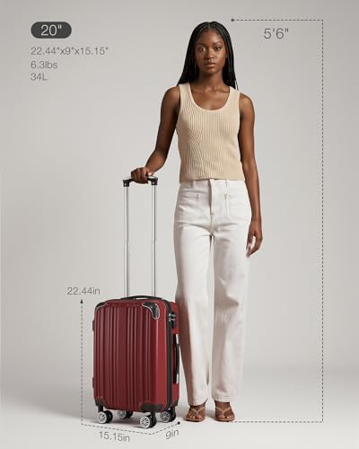 Coolife Carry On Luggage, Suitcase with Durable and Lightweight, carry on suitcase with PC+ABS Hardshell, Dual Spinner Wheels, TSA Lock, and YKK Zipper(wine wind new, S(20in)_carry on)