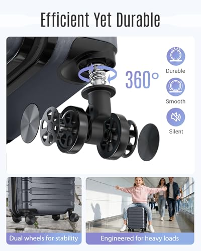 LIGHT FLIGHT Carry On Luggage 22x14x9 Airline Approved, Expandable Carry On Suitcases with Wheels, Lightweight Luggage, Durable Hard Shell 20 Inch Rolling Suit Case for Men Women Travel, Gray