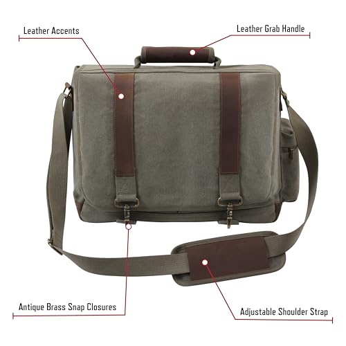 Rothco Vintage Canvas Pathfinder Laptop Bag with Leather Accents – Crossbody Travel Messenger Bag