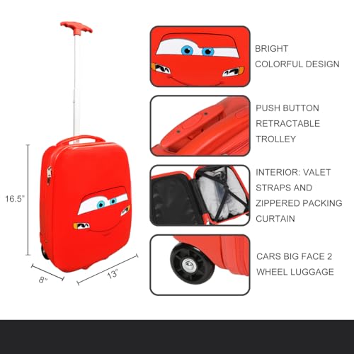 Bioworld Cars Lightning McQueen Big Face 16.5" Toddler Two-Wheel Carry On Luggage