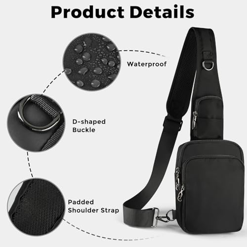 VADOO Sling Bag, Crossbody Bag with Zipper Lock, RFID Blocking & Water Resistant for Men and Women