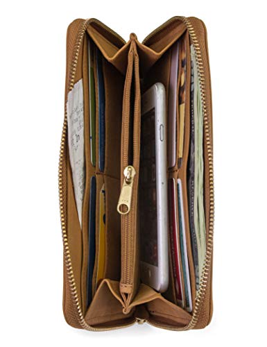 Timberland Women's Leather Rfid Zip Around Wallet Clutch With Wristlet Strap, Wheat (Nubuck), One Size