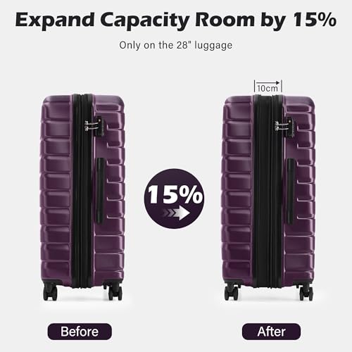 COOLIFE Luggage Expandable Suitcase PC ABS TSA Luggage 3 Piece Set Lock Spinner Carry on (purple, 3 piece set)