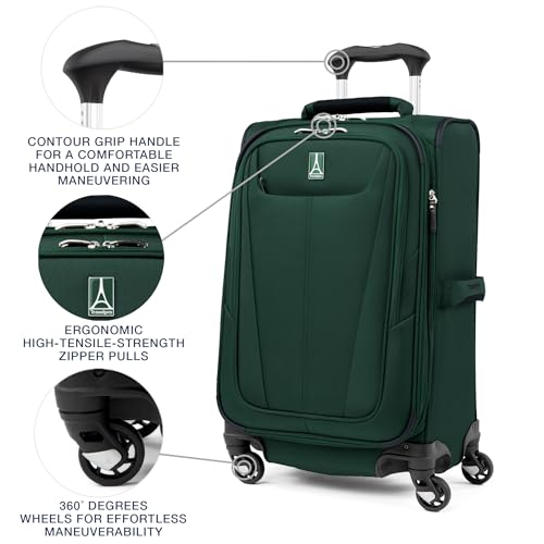 Travelpro Maxlite 5 Softside Expandable Luggage with 4 Spinner Wheels, Lightweight Suitcase, Men and Women, Forest Green, Carry-on 21-Inch