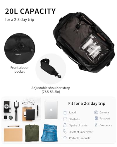 ECOHUB 16'' Personal Item Bag Mini Duffel with Shoulder Strap Small Travel Bags Underseat Carry on for United Airlines Gym for Women and Men (Black)