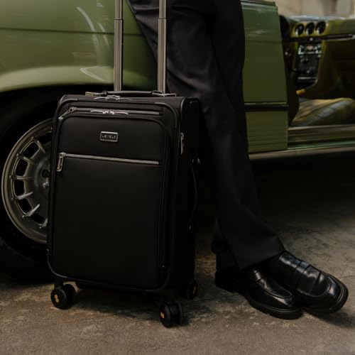 LEVEL8 Carry On Luggage with Compartment, 20 Inch Softside Expandable Travel Suitcase with Spinner Wheels, Top Opening Luggage, Men and Women, Black