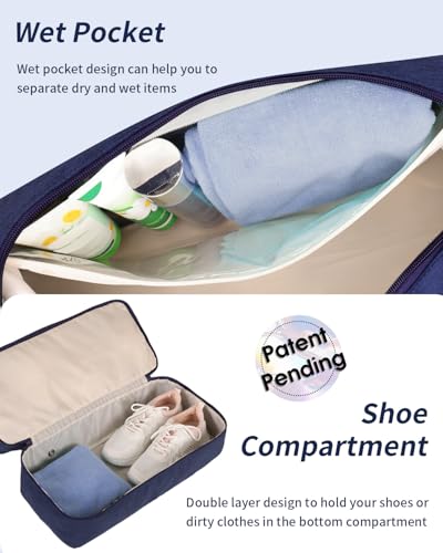 Wandering Nature Personal Item Bag 18x14x8 Travel Duffel Bag Underseat Carry on Luggage with Shoe Compartment Wet Pocke Toiletry Pouch for Women Men Patent Pending