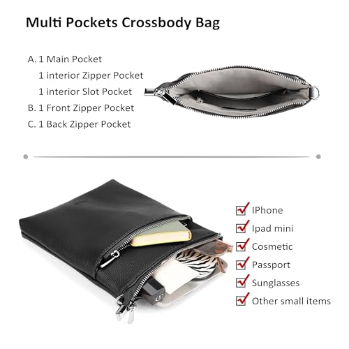 befen Small Black Genuine Leather Crossbody Purses for Women Travel Cross Body Bags with Adjustable Shoulder Strap