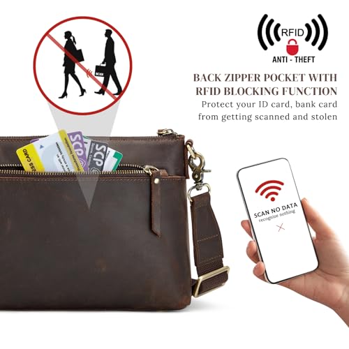 S-ZONE Genuine Leather Crossbody Bags for Women Trendy RFID Blocking Shoulder Bag Purse Handbag with Zipper Pocket - Dark Brown