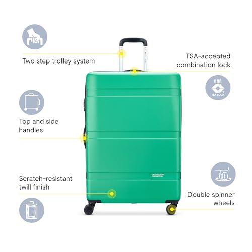 United Colors of Benetton Now! Hardside Luggage with Spinner Wheels, Green, Checked-Large 27 Inch