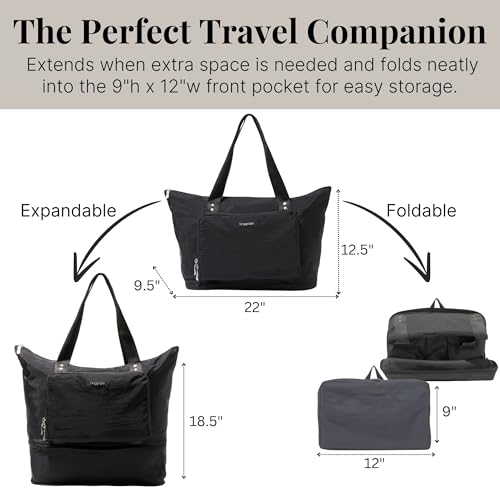 Baggallini Women's Carryall Expandable Packable Tote, Black