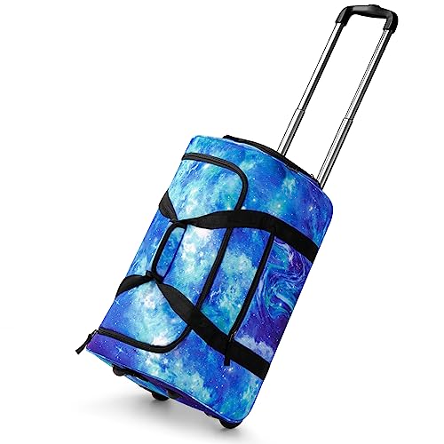 Choco Mocha Boys Suitcase with Wheels, Kids Rolling Duffle Bag Luggage for Travel 22inch, Galaxy Blue