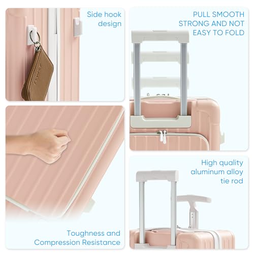 TABU 20" Carry on Luggage with Seat for Kids & Adults，Front-Opening Hardshell Carry On Suitcase with Double Handles & TSA Lock, Pink