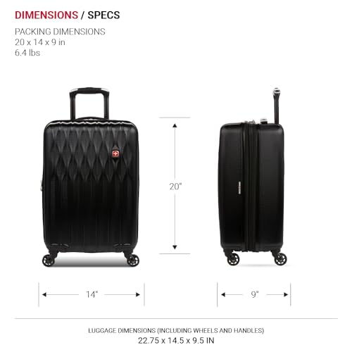 SwissGear 8018 Expandable Luggage, Hard Shell Carry-On Luggage with Spinner Wheels