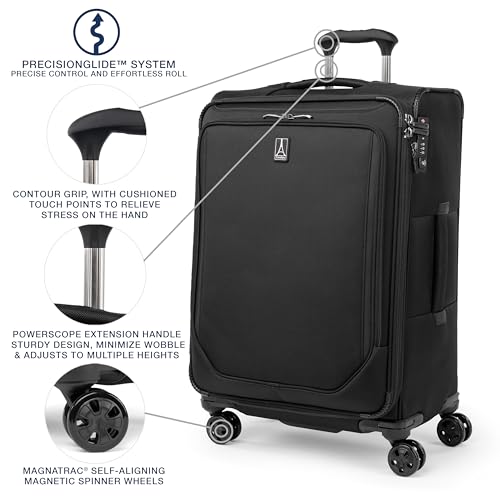 Travelpro Crew Classic Lightweight Softside Expandable Checked Luggage, 8 Wheel Spinner Suitcase, TSA Lock, Men and Women, Checked Medium 25-Inch, Black