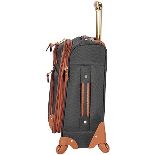 Steve Madden Designer Luggage Collection - Lightweight Softside Expandable Suitcase for Men & Women - Durable 20 Inch Carry On Bag with 4-Rolling Spinner Wheels (Global Black)