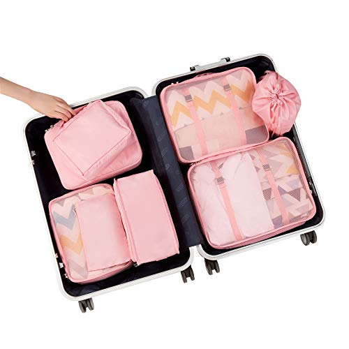 BAGAIL 8 Set Packing Cubes Luggage Packing Organizers for Travel Accessories-Blush Pink