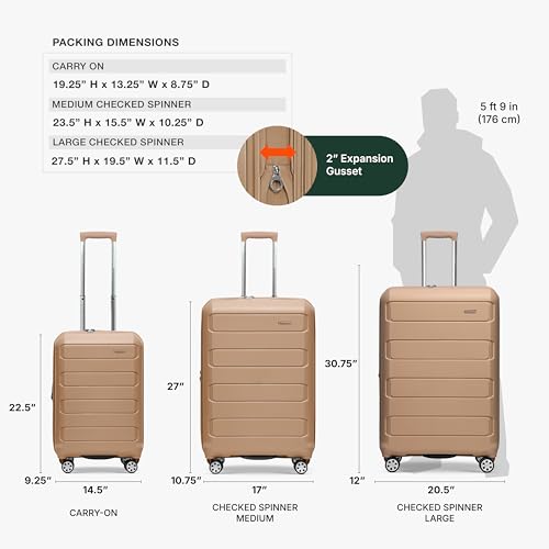 Traveler's Choice Pagosa Hardshell Expandable Luggage with Spinner Wheels, Latte Beige, 2-Piece Set (22/27)