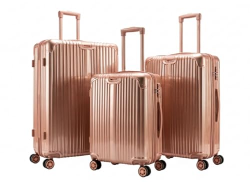 Gabbiano 9060 3 Piece ABS Luggage Set – Expandable Hardshell Suitcase with Add-A-Bag Strap, TSA Lock & 8-Wheel Spinners – Lightweight (20" Carry On, 26" Medium, 30" Large) (Rose Gold, 3-Piece set)