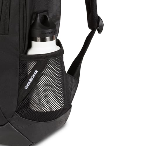 SWISSGEAR Cecil 18-Inch Laptop Backpack Fits 16-Inch Laptop, Travel Daypack with Organizer Pockets, Water Bottle Holders & Padded Straps – Black Hex