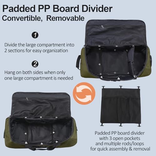 Bagenerous 110L/140L Expandable Soft-Sided Foldable Duffle Bag with 2 Rubber Wheels,Packable 32” Rolling Carry-On with Multi-Pockets & Compartments,Army Green