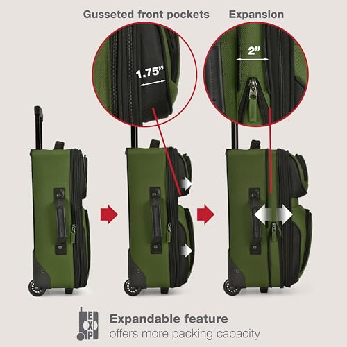 U.S. Traveler Rio Lightweight Softside Rolling Carry-on Suitcase, 2-Wheel Set, Green