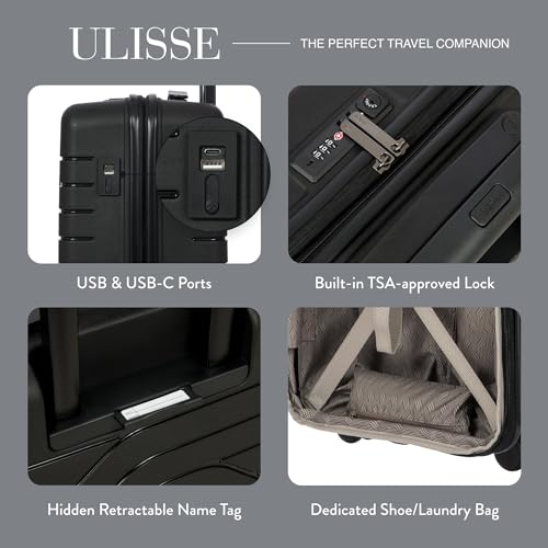 Bric's B|Y Ulisse Carry-On Luggage with Spinner Wheels – Airline Approved Hard Shell Suitcase, TSA Combination Lock & USB Port - Removeable Wash Bag Included - 21 Inch, Black