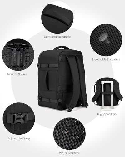 LOVEVOOK Travel Backpack for Men Women, 40L Carry on Backpack Flight Approved with 3 Packing Cubes, Extra Large Personal Item Bag Fits 17.3 inch Laptop for Airplanes, Water Resistant Daypack, Black