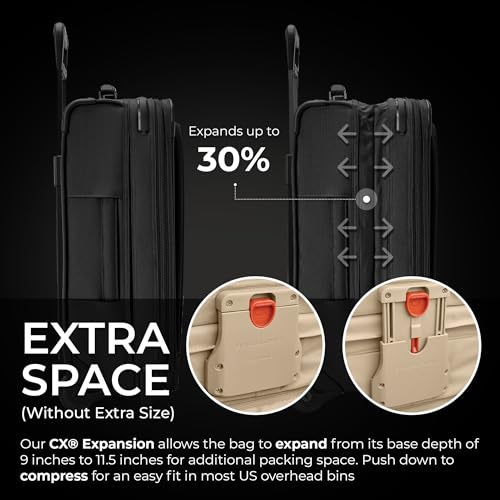 Briggs & Riley Essential 22" 2-Wheel Expandable Carry On - Luggage for Travel, Suitcases with Wheels, Softside Rolling Bag for Men & Women, Self-Repairing Zipper - Baseline Collection, Black