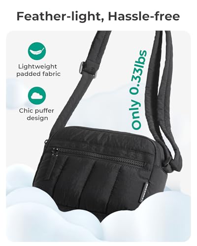 BAGSMART Cross Body Purse, Mini Crossbody Bags for Women Travel Purse, Puffy Shoulder Handbag Wallet with RFID Blocking Slots, Black-small