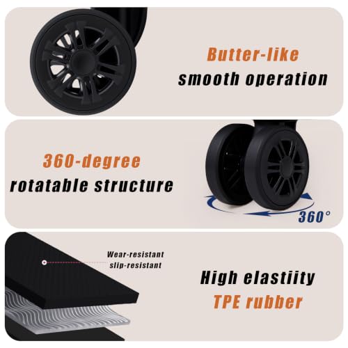Eeeza Luggage Replacement Wheels, 4-Pack of 360° Smooth Rolling Spinner Wheels,Durable & Easy Install, Exact Fit Replacement for Eeeza Brand Suitcases and Travel Luggage