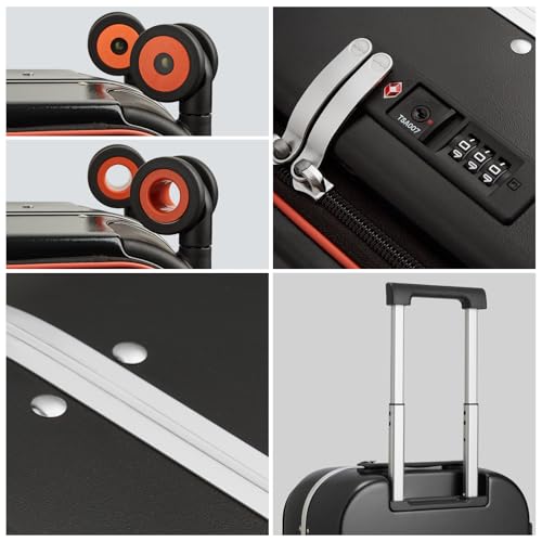 mixi Carry On Luggage, 20'' Suitcase with Front Pocket, Travel Rolling Luggage Aluminum Frame PC Hardside with Spinner Wheels & TSA Lock and Cover - Black