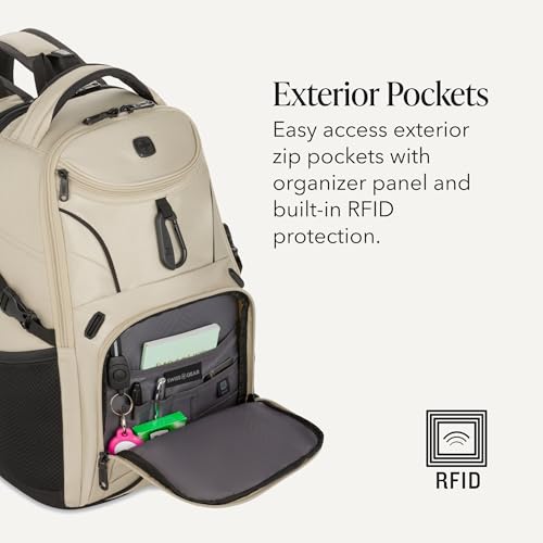 SwissGear 1900 Mini ScanSmart 16-Inch Backpack, Fits Up to 13-Inch Laptop, RFID Protection & ScanSmart TSA-Friendly Compartment, Oatmeal