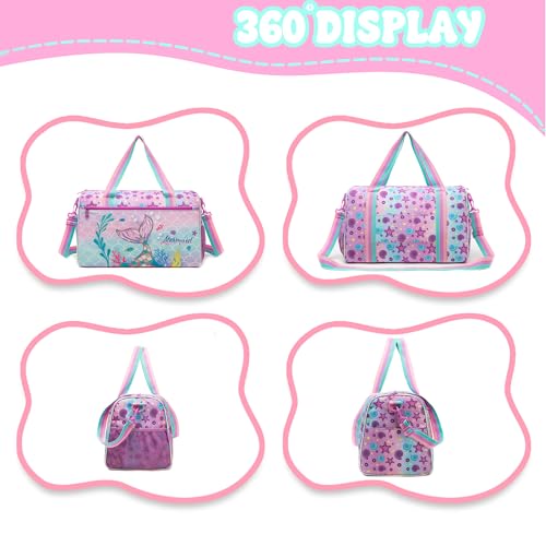 Homskiii Kids Luggage Set with Wheels Girls Cute Mermaid Travel Softside Suitcases 16" Carry on Suitcase with Duffle Bag Girls Luggage Sets Airline Approved