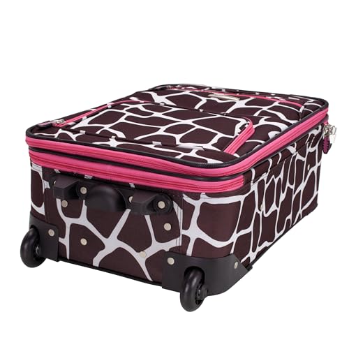 Rockland Fashion Softside 2 Piece Luggage Set, Expandable, (14" Tote/19" Upright), Pink Giraffe