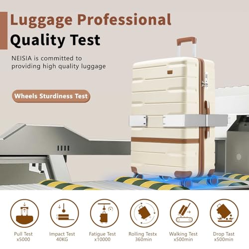 NEISIA Luggage Sets 3 Piece with TSA Lock Hardside PC+ABS Carry On Suitcase with Spinner Wheels Lightweight Rolling Travel Luggage Sets with YKK Zippers (Beige)