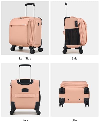 Hanke 16 Inch Underseat Carry On Luggage with Wheels Small Suitcase Softside Luggage Bags for Travel Lightweight Suitcases with Wheels Travel Luggage Personal Item for Men and Women(Pink)