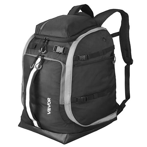 VEVOR Ski Boot Bag, 65L, Snowboard Boots Travel Backpack for Men Women, with Waterproof Exterior & Bottom, Durable 1680D Oxford, Bag for Skis, Snowboard, Helmet, Goggles, Gloves, Accessories (Black)