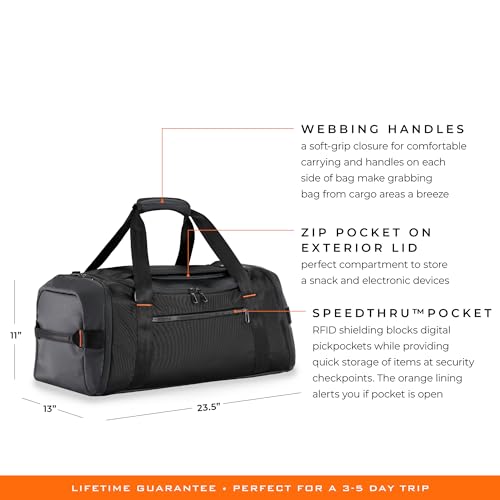 Briggs & Riley 27" Medium Upright Duffle - Checked Luggage for Travel, Suitcases with Wheels, Softside Rolling Bag for Men & Women, Self-Repairing Zipper - ZDX Collection, Black