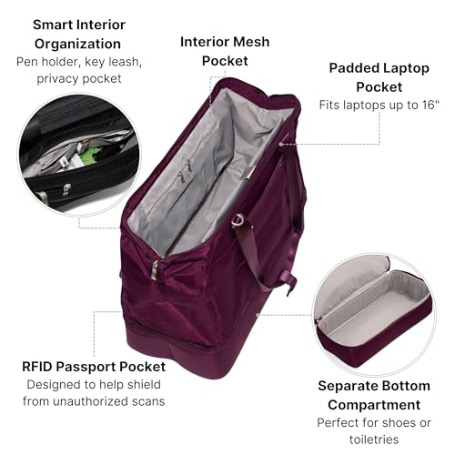 Modern Weekender - Lightweight 18"x15.7"x9.4" Duffel Carry-on Travel Bag for Women