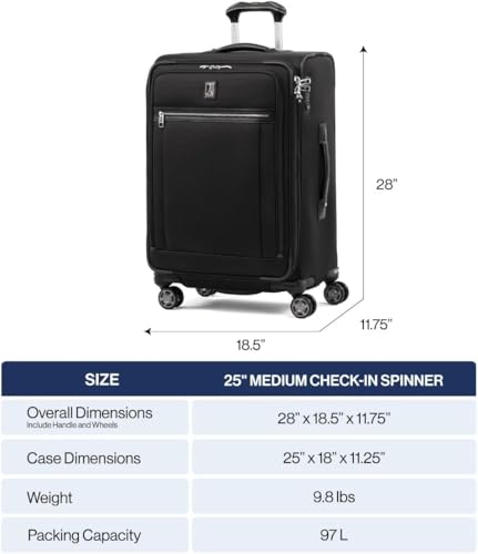 Travelpro Platinum Elite Softside Expandable Checked Luggage, 8 Wheel Spinner Suitcase, TSA Lock, Men and Women, Dark Blue, Checked Medium 25-Inch
