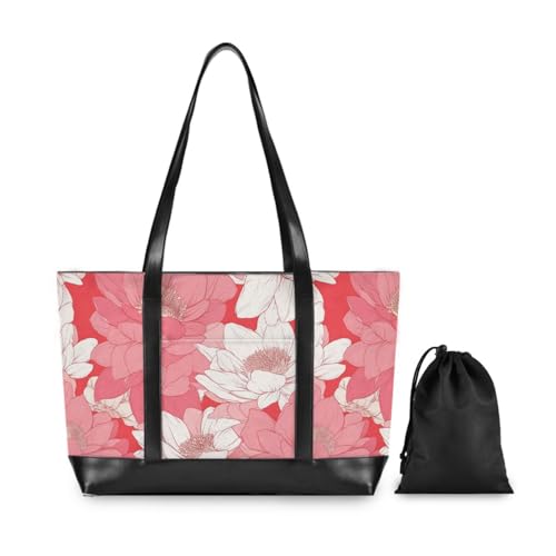 Peach Water Lily Flower Bloom professional women's briefcase with zipper work purses for university with university bolsas para computadoras de mujer