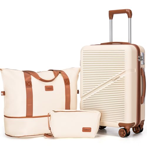 Cosbarn Carry On Luggage Set 22x14x9 Airline Approved, 3 Piece 20 Inch Lightweight ABS Hardside Suitcases with Wheels and TSA Lock, Durable Waterproof Travel Suitcase for Men Women