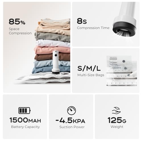 VOLLYC Vacuum Bags for Clothing Travel with Rechargeable Air Pump