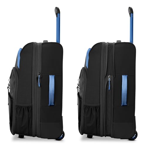 High Sierra Hi-Life 22-Inch Carry-On Wheeled Duffle - Features Smooth Rolling Wheels, WetPak Pockets, Stack-It Strap, Adjustable Handle, Fleece Pocket, Padded Laptop Sleeve, Expandable - Black/Blue