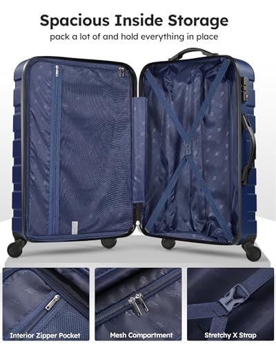 Suitour Luggage 3 Piece Sets Hard Shell Luggage Set Spinner Wheels, TSA Lock, 20 24 28 inch Travel Suitcase Sets, Dark Blue