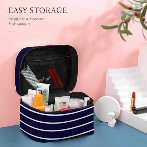 Curdesi Portable Travel Makeup Bag, Nautica Navy Blue Cosmetic Case Zipper Toiletry Bag for Women Girls