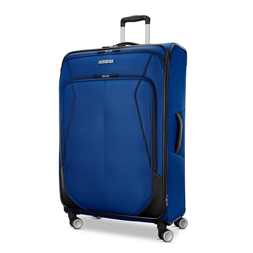 American Tourister 4 KIX 3.0 Checked-Large 28-Inch Spinner, Sapphire Blue