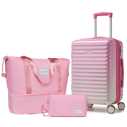 LARVENDER Carry on Luggage 22x14x9 Airline Approved, Expandable 20 Inch Hardside Suitcase with Wheels TSA Lock, PC+ABS Lightweight Carry on Suitcases for Women, Peach Sparkling (20/DB/TB)